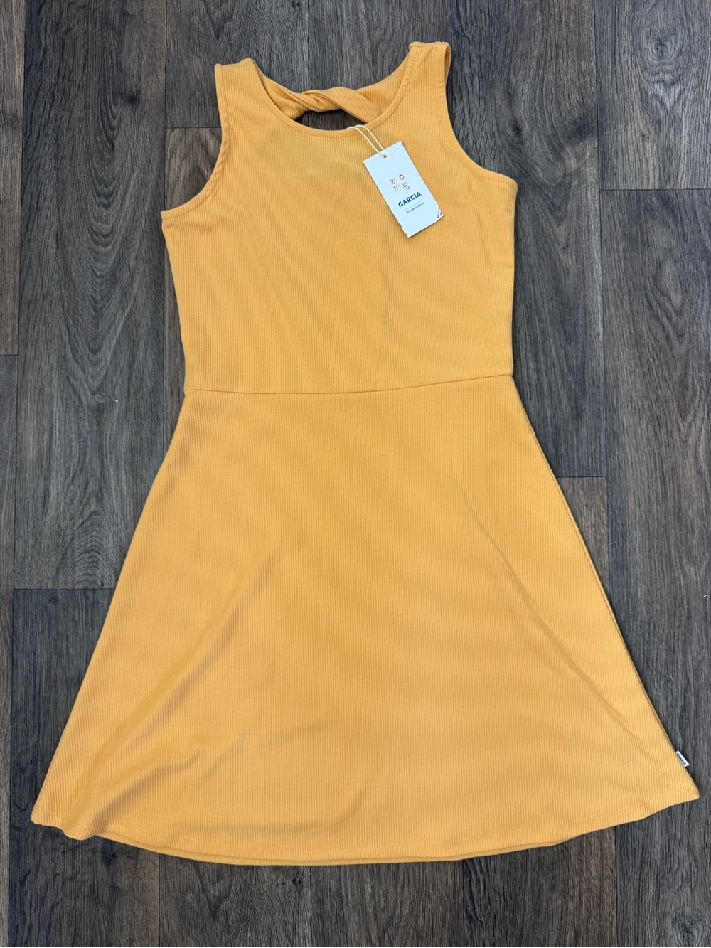 Garcia Yellow Ribbed Knit Sleeveless Twist Back Fit & Flare Teen Dress 176